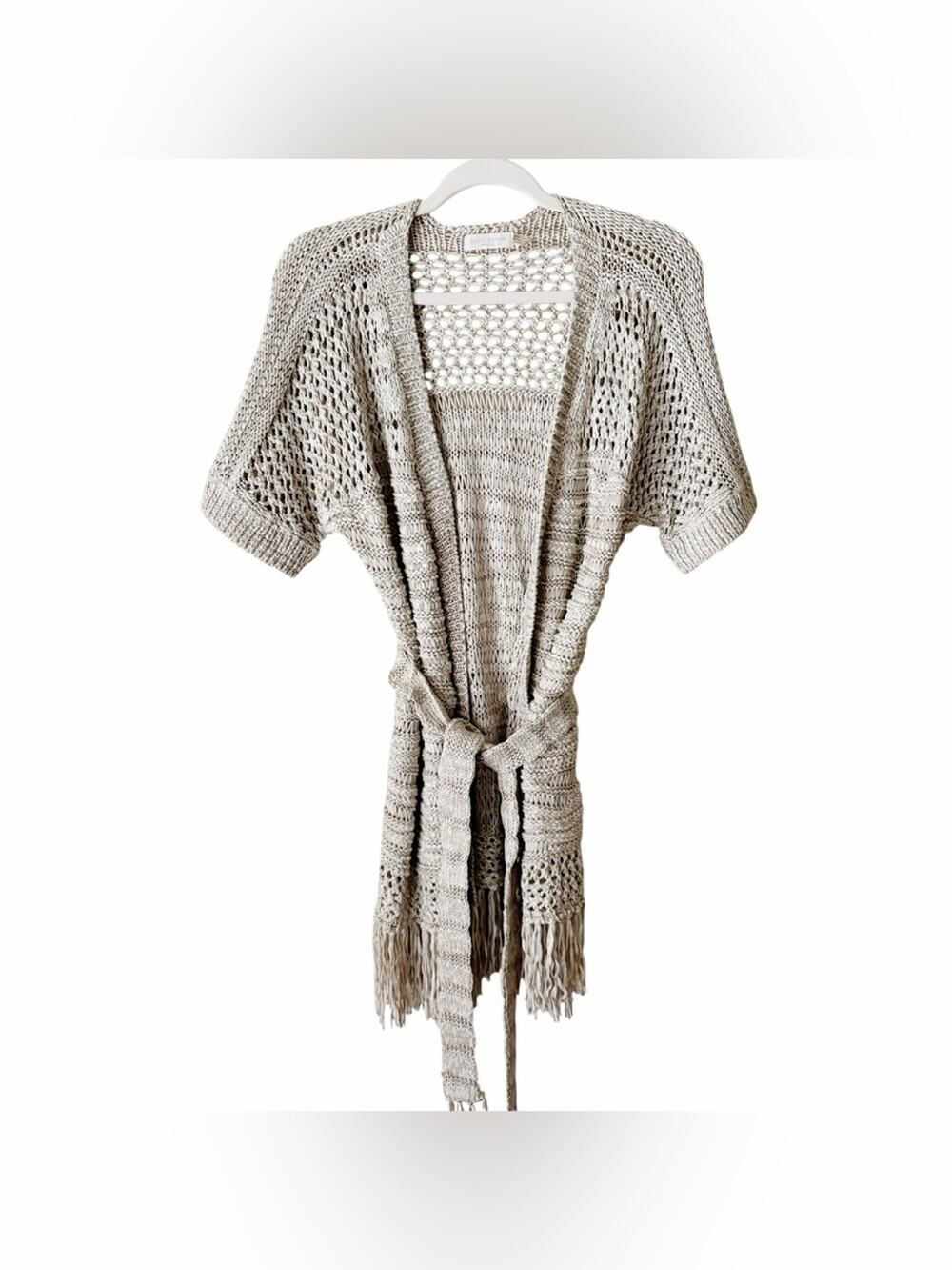 Ramy Brook | Open Knit Fringe Cardigan Swim Cover-up Shimmer Silver XXS